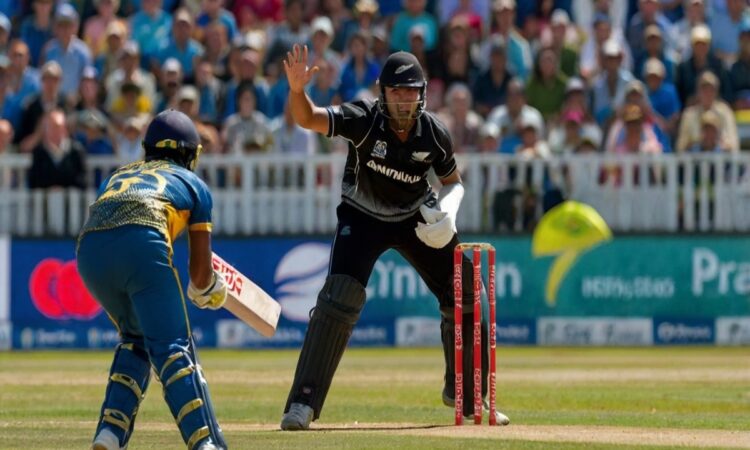 New Zealand wicketkeeper appeals as a Sri Lankan batsman prepares to bat during a tense moment in the New Zealand vs Sri Lanka T20 match at Mount Maunganui
