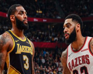 Portland Trail Blazers vs Lakers match player stats: Players from both teams in action during a heated NBA matchup, showcasing their rivalry and key performances