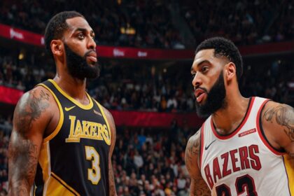 Portland Trail Blazers vs Lakers match player stats: Players from both teams in action during a heated NBA matchup, showcasing their rivalry and key performances