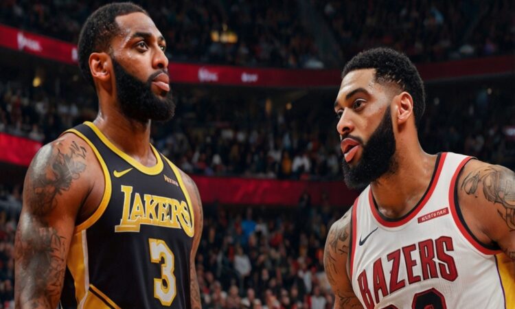 Portland Trail Blazers vs Lakers match player stats: Players from both teams in action during a heated NBA matchup, showcasing their rivalry and key performances